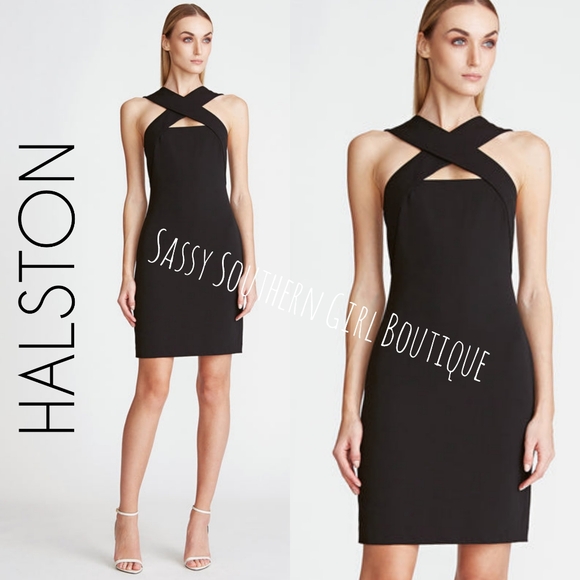 🆕⭐ HALSTON black crepe sheath dress